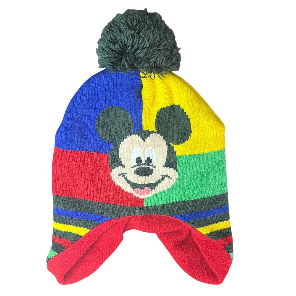 Disney Junior Mickey Mouse Kids Pom Beanie Fleece Lined Colorblock Hat